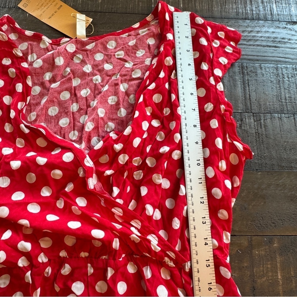 GRECERELLE Women’s V-Neck Wrap Maxi Dress 2XL Red & White Polka Dot Boho NWT - Picture 4 of 14